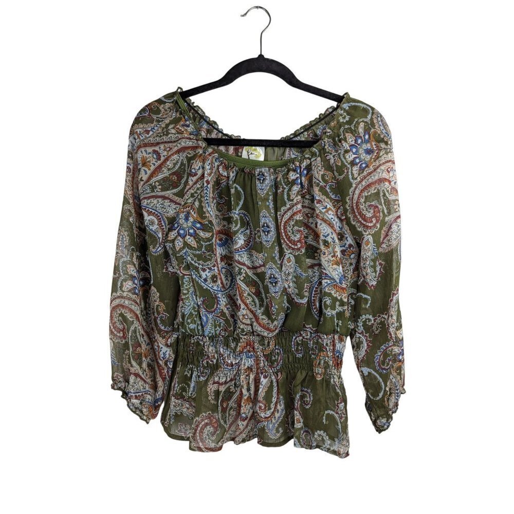 fig and flower Olive Multi Paisley Peasant Blouse